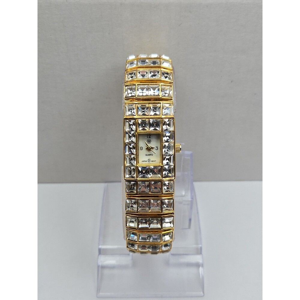 Vintage Suzanne Somers Gold Tone Rhinestone Bracelet Tank MOP Watch New Battery